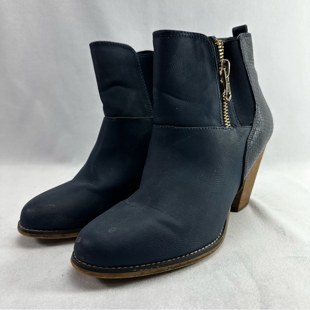 Aldo Booties Blue Casual Elegant Statement Sleek Trendy Faux Leather Versatile